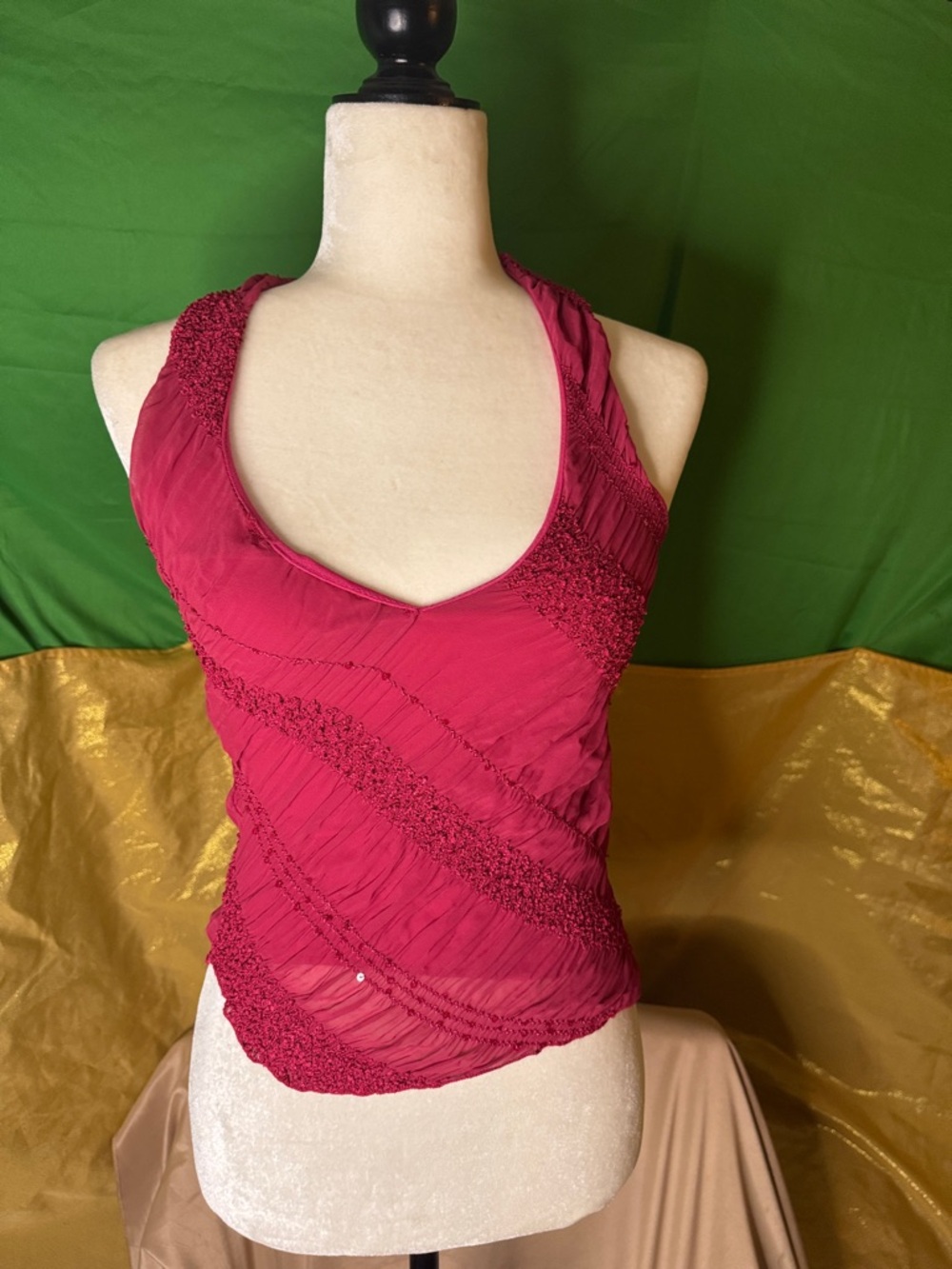 a'gaci Fuchsia Ruched V-Neck Sleeveless Tank